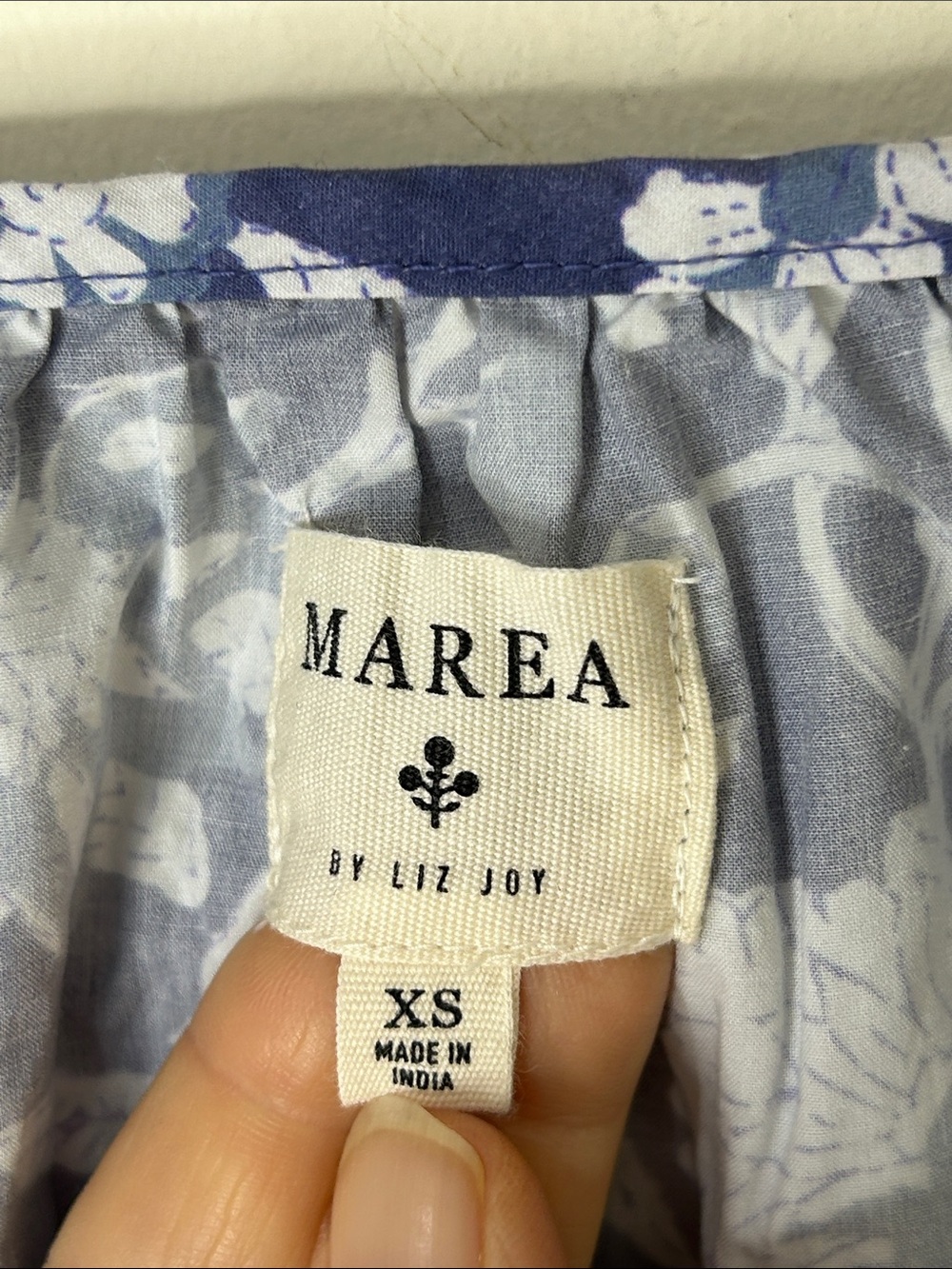MAREA by Liz Joy Floral Cotton Blouse Top XS Blue White - Picture 4 of 13